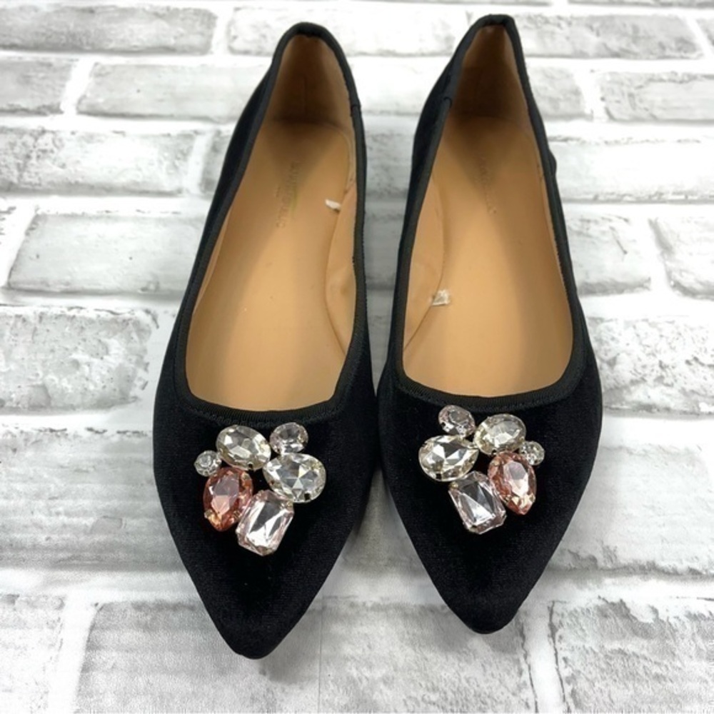Banana Republic Black Velvet Jeweled Pointed Toe Flats Women’s Size 8